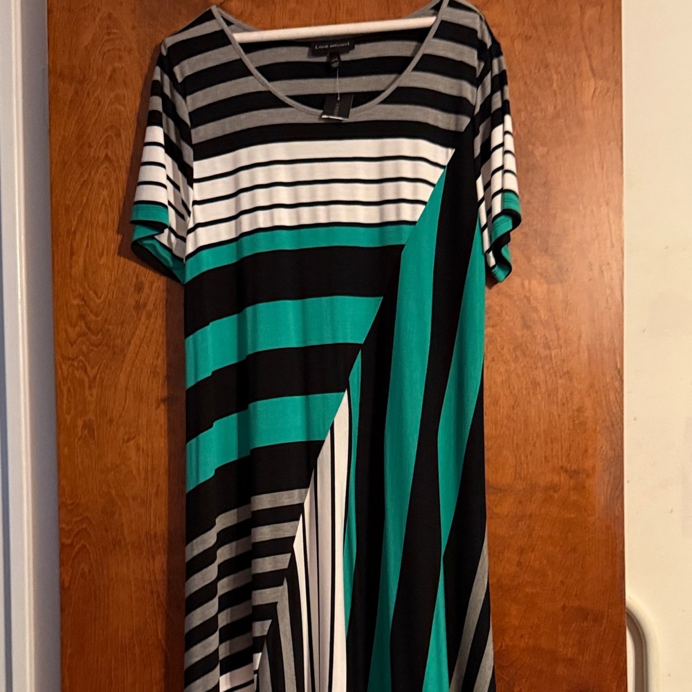 Karen Kane Teal and Black Striped Midi Dress